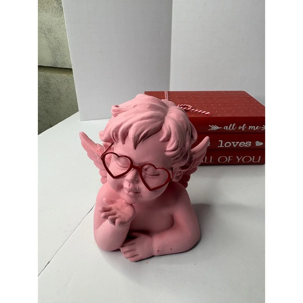 Valentine's Day Decor Bundle Pink Cherub Bow Candle Holder XO Sign Book Stack‎